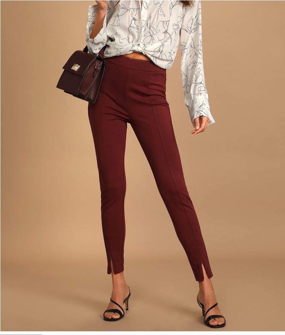 NWT Lulus Off the Clock Burgandy Zip Hem Trouser Pants sz medium